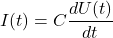 \[I(t) = C \frac{dU(t)}{dt}\]