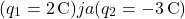 \[(q_1 = 2 \, \text{C}) ja (q_2 = -3 \, \text{C})\]