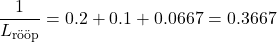 \[\frac{1}{L_{\text{rööp}}} = 0.2 + 0.1 + 0.0667 = 0.3667\]